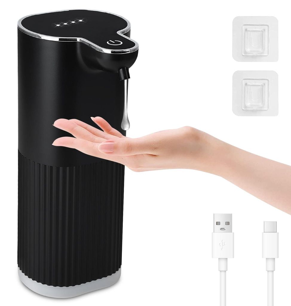 Automatischer Seifenspender, 350 ml elektrischer Flüssigseifenspender, 4-stufig verstellbar, wasserdicht (IPX5), Wandmontage, geriffeltes Muster, ...