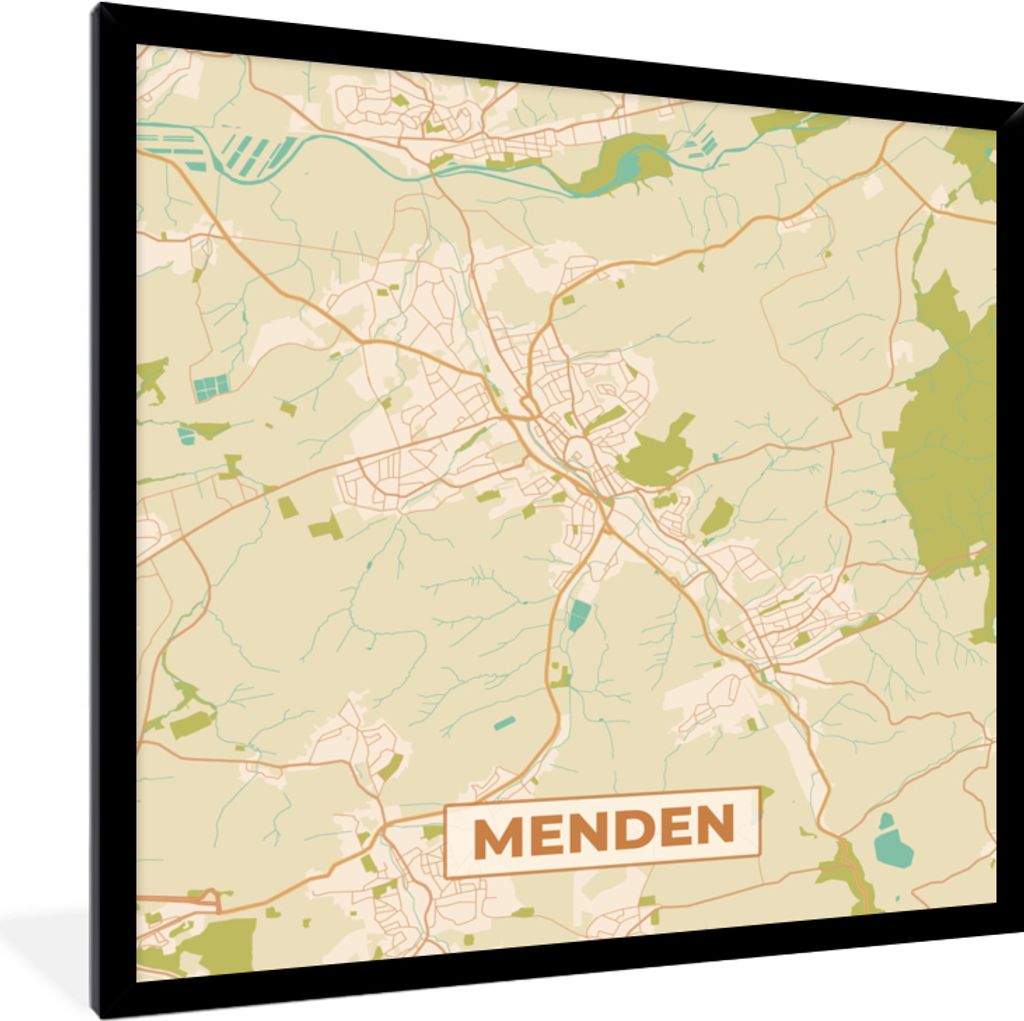 MuchoWow Gerahmtes Poster Menden - Jahrgang - Stadtplan - Karte 40x40 cm - Poster mit Schwarzem Bilderrahmen Wandposter Rahmen Foto Bilder - Mit ...