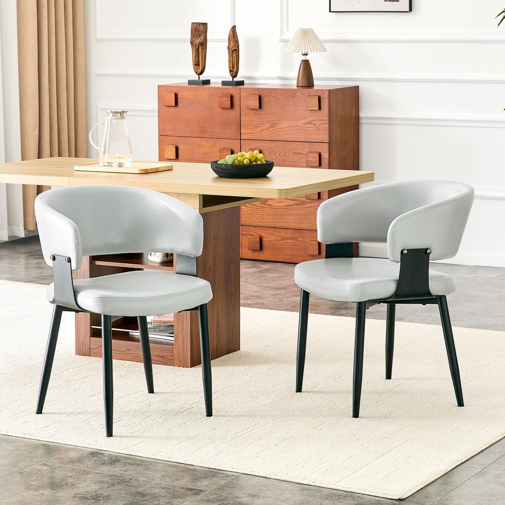MODFU Esszimmerstuhl 2er-Set Bürostuhl mit Rückenlehne(ohne gemusterter),Küchenstuhl mit Retro-Kunstleder, Polstersessel mit Armlehnen und Metal...