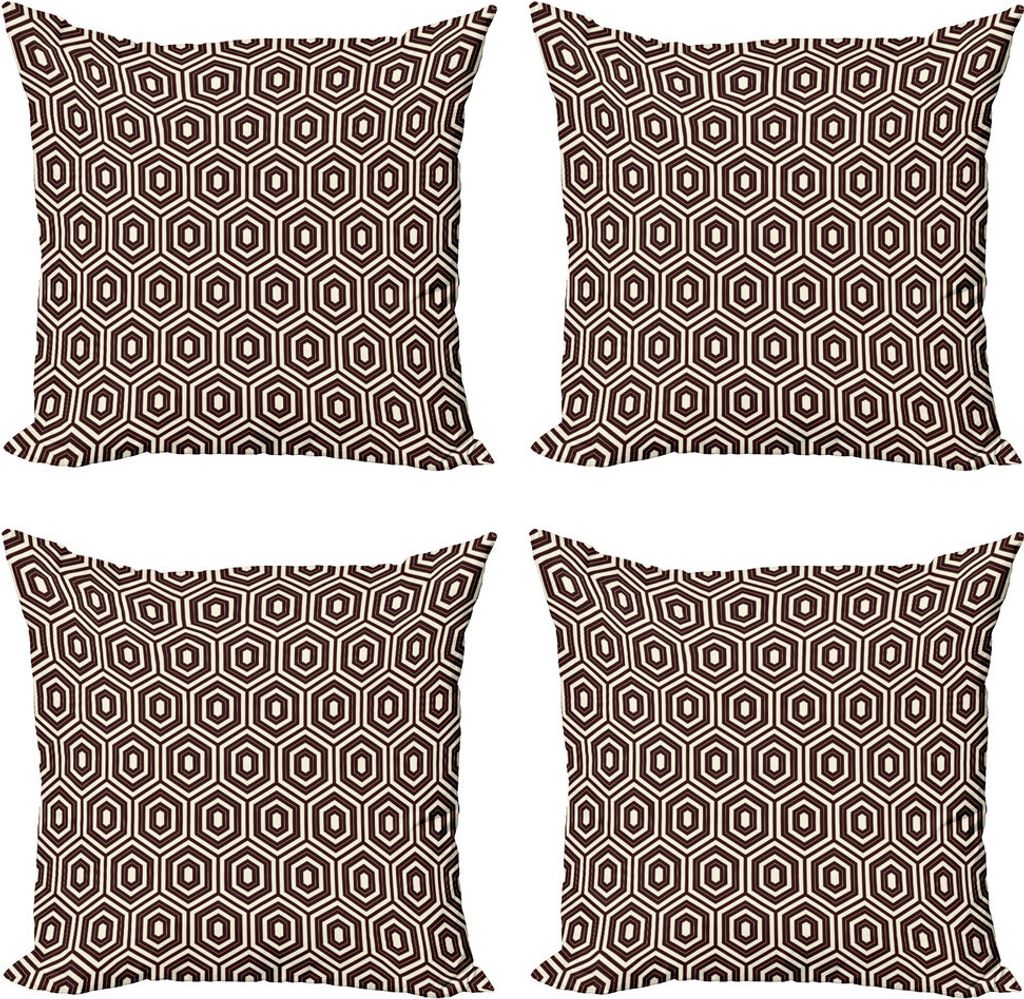 ABAKUHAUS Geometrisch Kissenbezug Set (4 Stück), Outline-Diamant-Form, Moderner Doppelseitiger Digitaldruck, 50 cm x 50 cm, Beige und Dunkelbraun