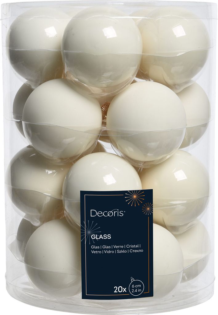 Christbaumkugeln elfenbein / wollweiß Ø 6cm - Set 20 Stück Glas glänzend & matt – elegante Weihnachtsdeko - 20 Stk. a 6 cm