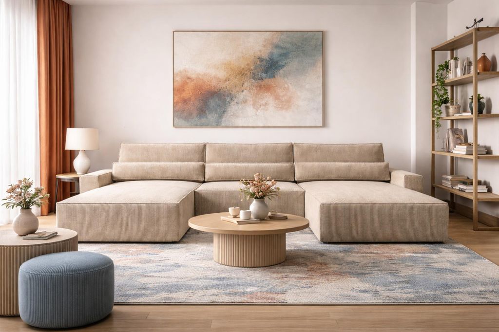 MOEBLO Wohnlandschaft DENVER U – Eckcouch aus Cordstoff Produktbild 
