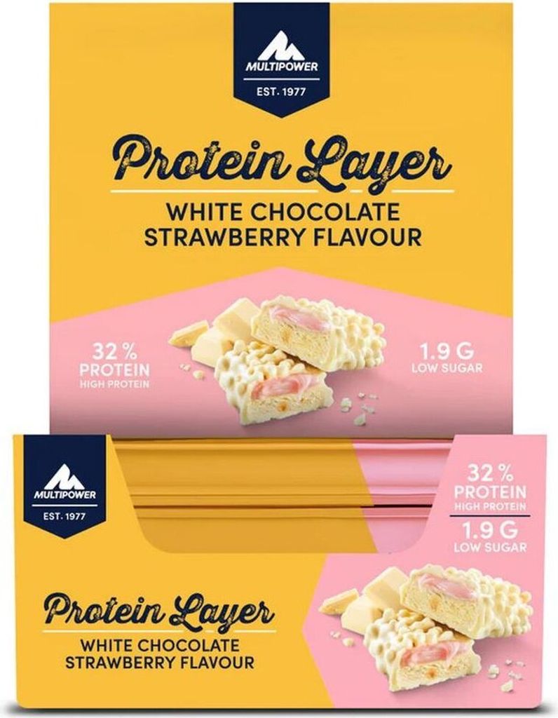 Multipower Protein Layer - 18 x 50g Riegel White Chocolate Strawberry
