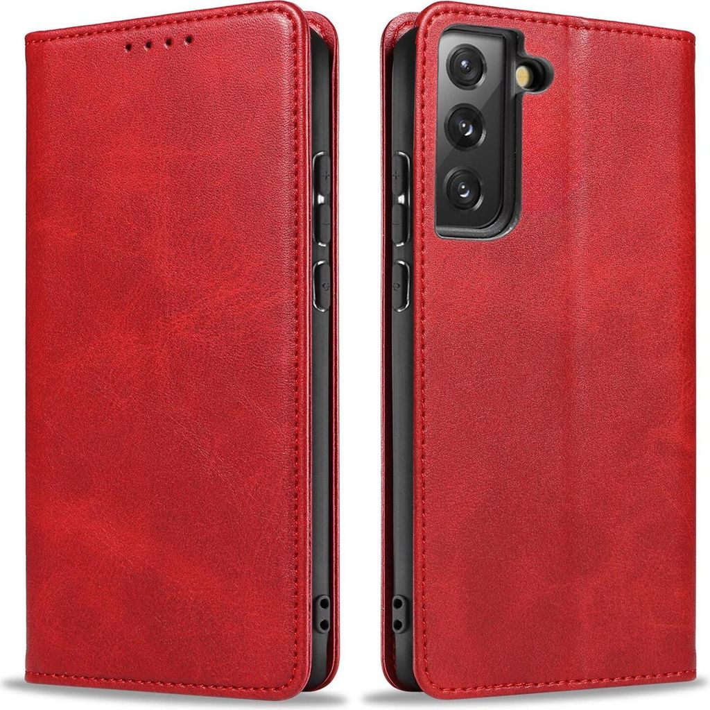 Handyhülle für Samsung Galaxy S22 Kunstleder Flip Cover Hülle Handytasche Case Kartenfach Farbe: Rot