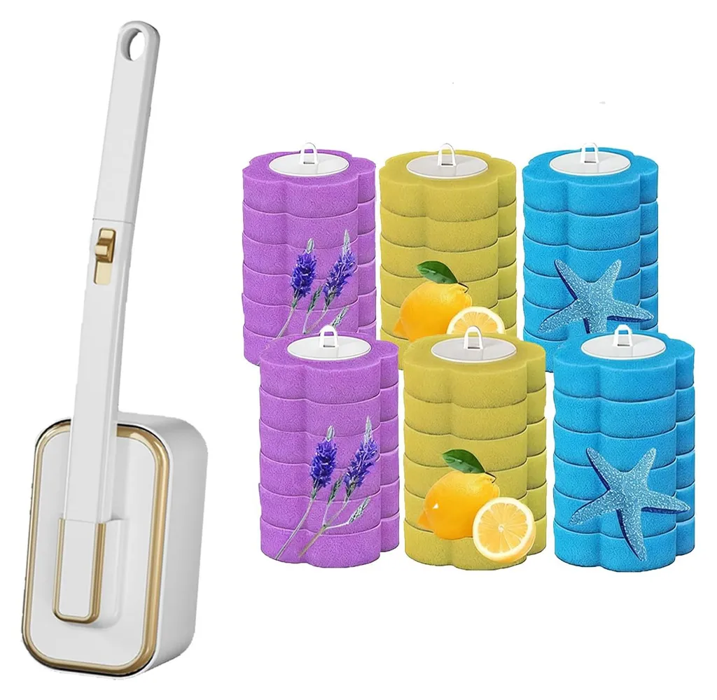 Brosse de toilettes pour un nettoyage hygiénique avec 36 têtes jetables