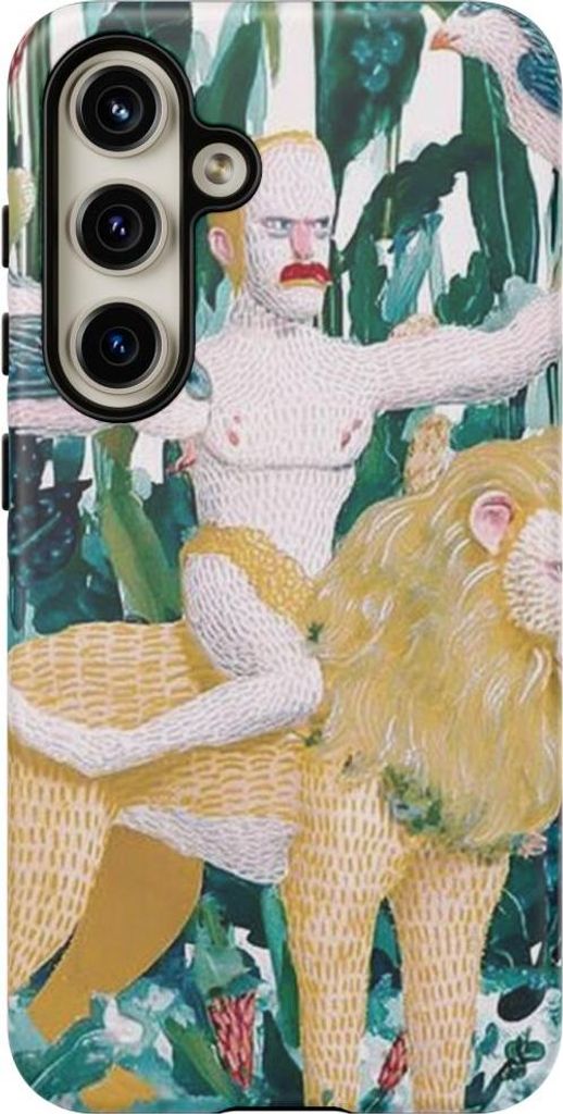 Surrealer Mann mit Vögeln auf Löwe – Hülle Kompatibel mit Samsung Galaxy S24