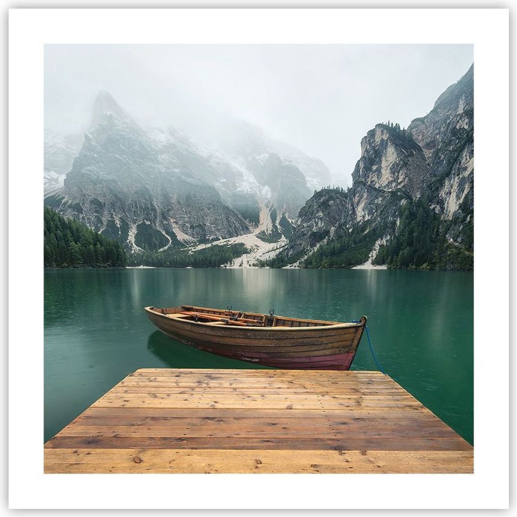 Poster - Poster ohne Rahmen - Berge See Boot - 50x50 cm - Produktbild 
