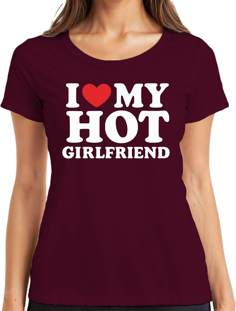 Ich liebe meine heiße Freundin Geschenk Lustig Valentinstag JGA Damen T-Shirt, Burgundy, 3XL