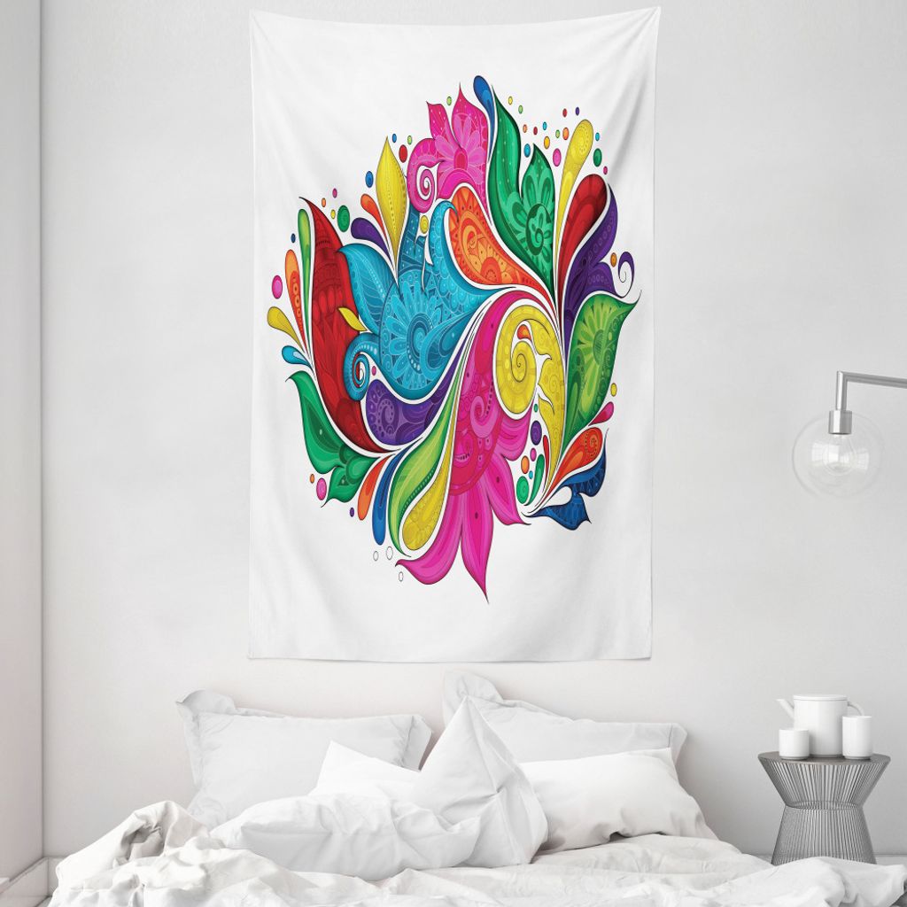 ABAKUHAUS Ethnisch Wandteppich und Tagesdecke, Vibrierende bunte Blätter aus Weiches Mikrofaser Stoff Waschbar ohne Verblassen Digitaldruck, 140 x...