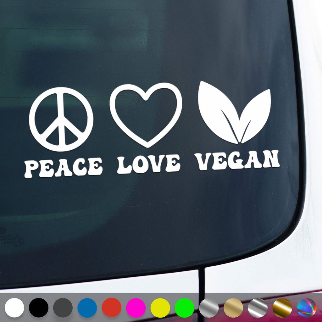 PantherPixel Peace Love Vegan Aufkleber Veganer Veganismus Sticker Auto Geschenkidee Farbe Weiss