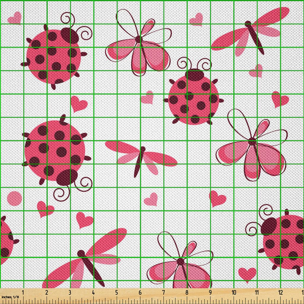 ABAKUHAUS Marienkäfer Satin Stoff als Meterware, Gewölbt Zurück Runde Marienkäfer Herzen Blumen Libellen Romantik Wings Pattern, 2 M (148 x 200...