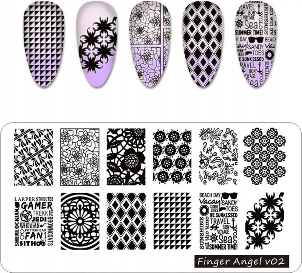 Finger Angel V02 Stamping Plate - Decori Unghie Professionali DIY