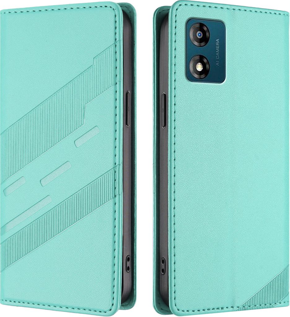 Hülle für Motorola Moto E13, Kunstleder Brieftaschen Handyhülle mit Kartenfach und Standfunktion Türkis