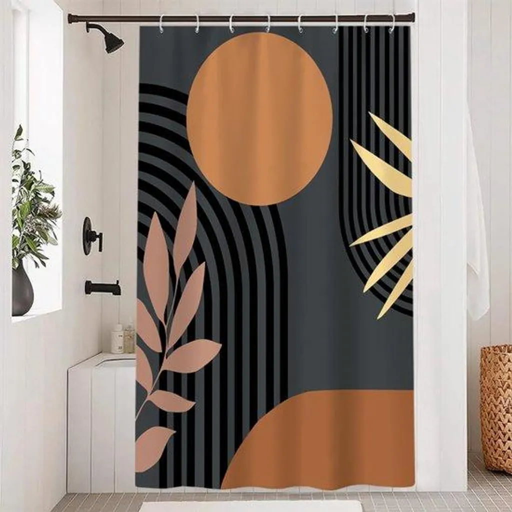 Rideau de douche orange en polyester anti-moisissure et imperméable