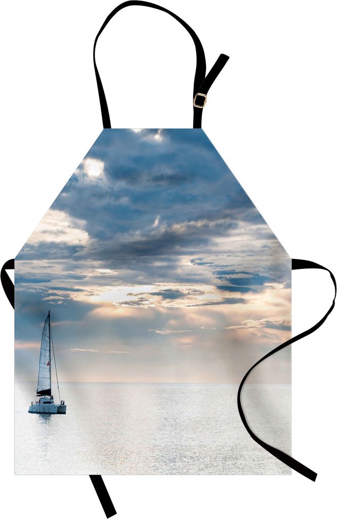 ABAKUHAUS Nautisch Kochschürze, Segelyacht in der Morgen-Zeit auf ruhigem Meerblick-bewölktem Himmel-friedvollem Marinebild, Farbfest Höhenverst...