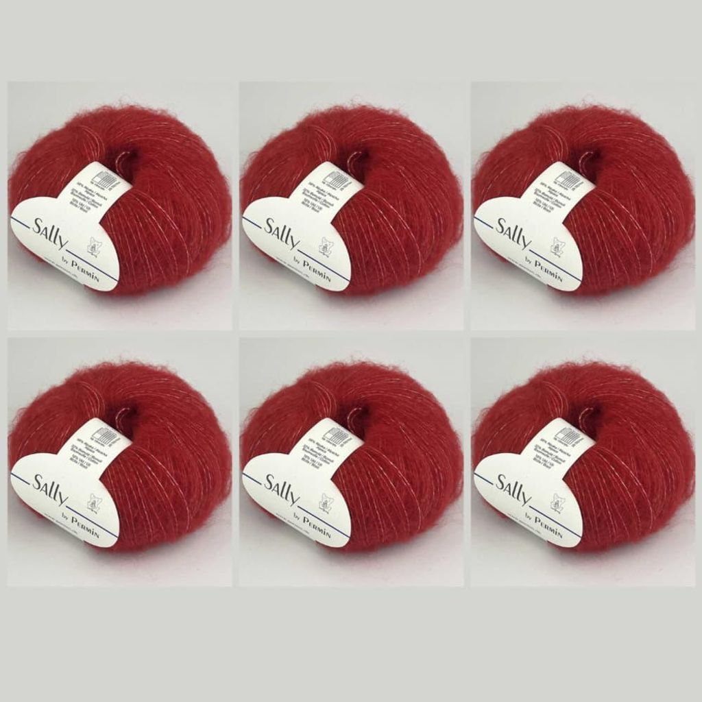 6x Sally by Permin – Fluffiges Garn aus Superfine Alpaka, Baumwolle & Merino (175m/50g) (11 goji-beeren)