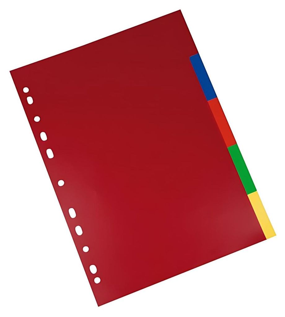 Büroring Kunststoffregister, DIN A4, 5-teilig, blanko, 120 my, PP, farbig, Universallochung
