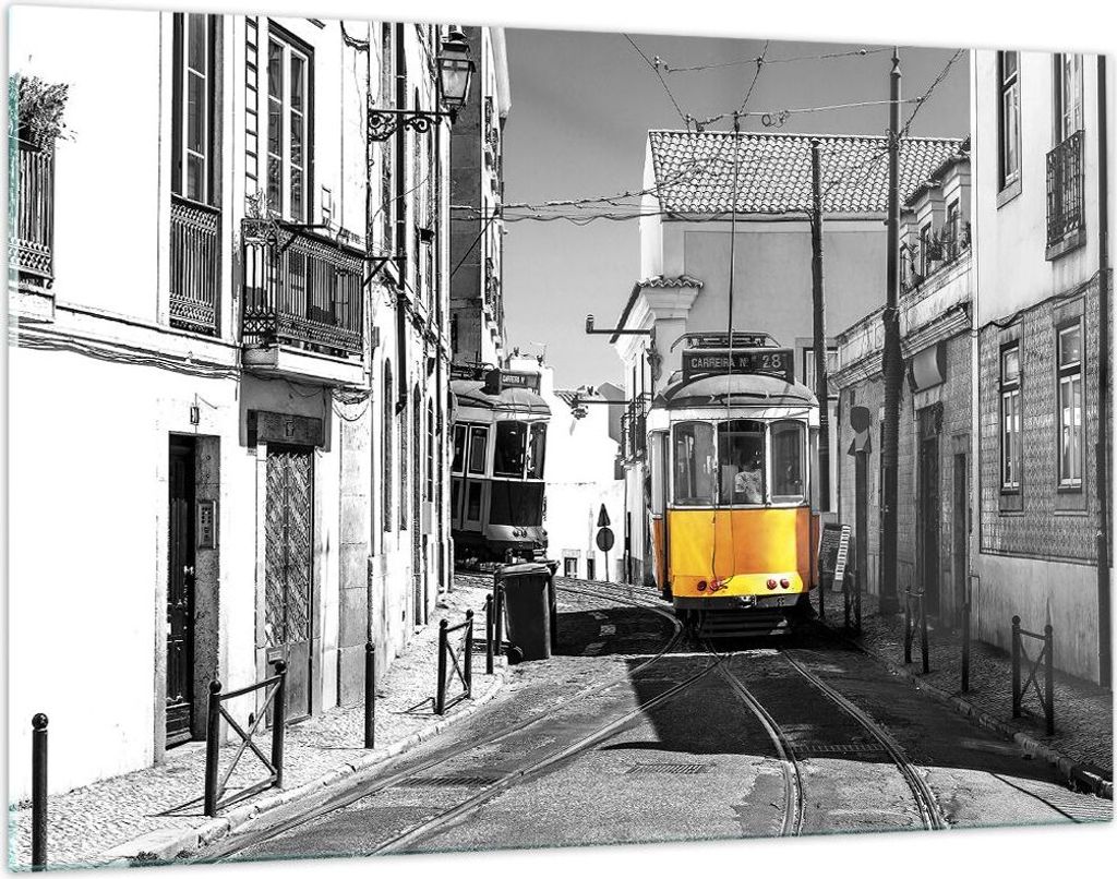 Bilder auf glas - Einteilig - Straßenbahn Portugal Lissabon - 120x80cm - Glasbilder - Wandbilder - Bilder - Wanddekoration aus Glas - Glas Bilder ...
