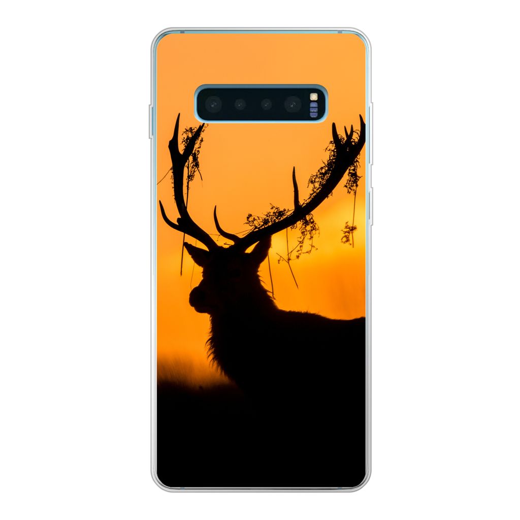 MuchoWow Handyhülle Schutzhülle Hülle für Samsung Galaxy S10 Plus Hirsch - Orange - Scherenschnitt - Tiere - Natur Silikon Softcase Handy Hü...