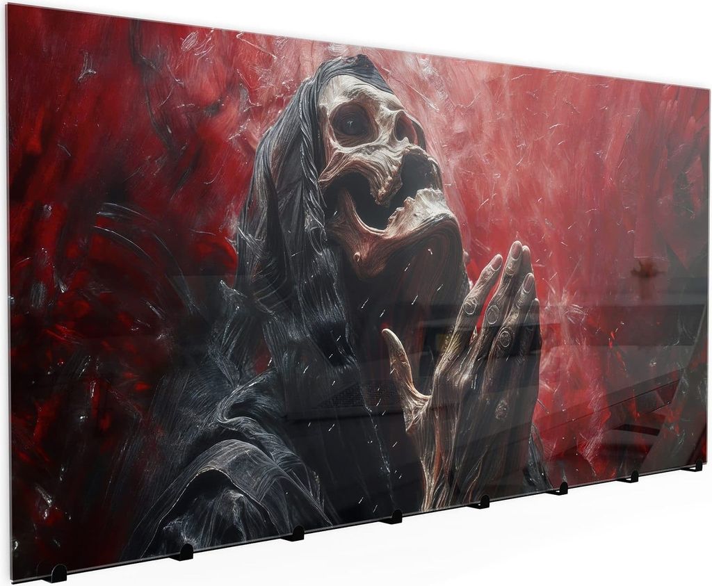 Wandgarderobe mit Magnetwand & Memoboard aus Glas Skelettbetende Hände