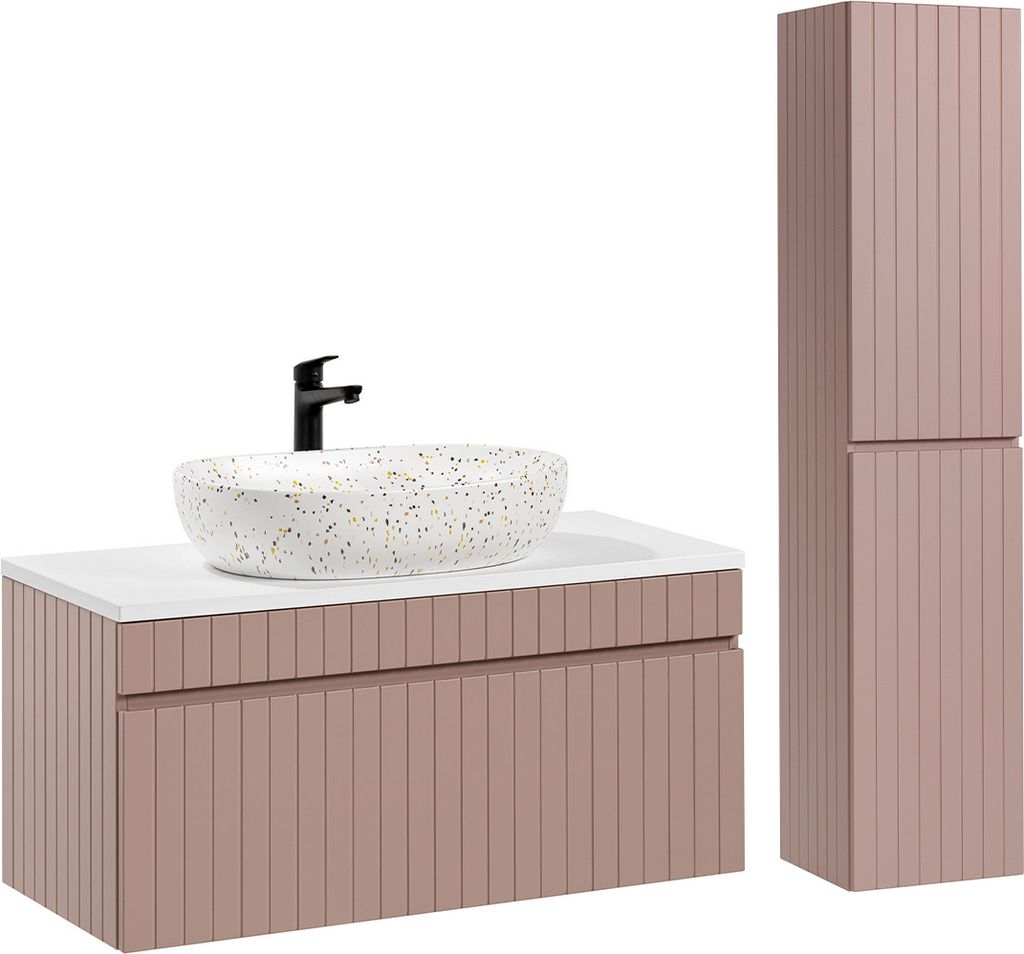 Waschtisch und Hängesäule 100.4cm Zelie mit 1 Schublade, Rose