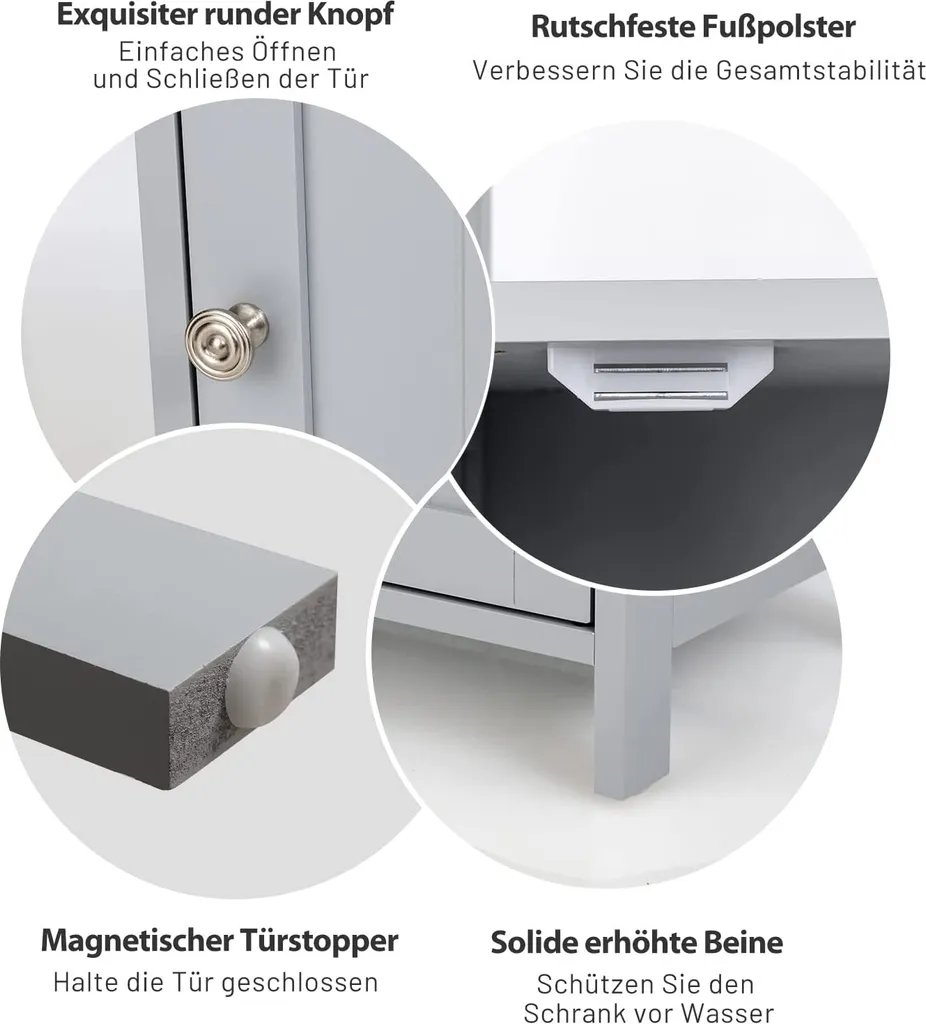 Meuble Bas de Salle de Bain Gris Sideboard d'Appoint avec Étagères