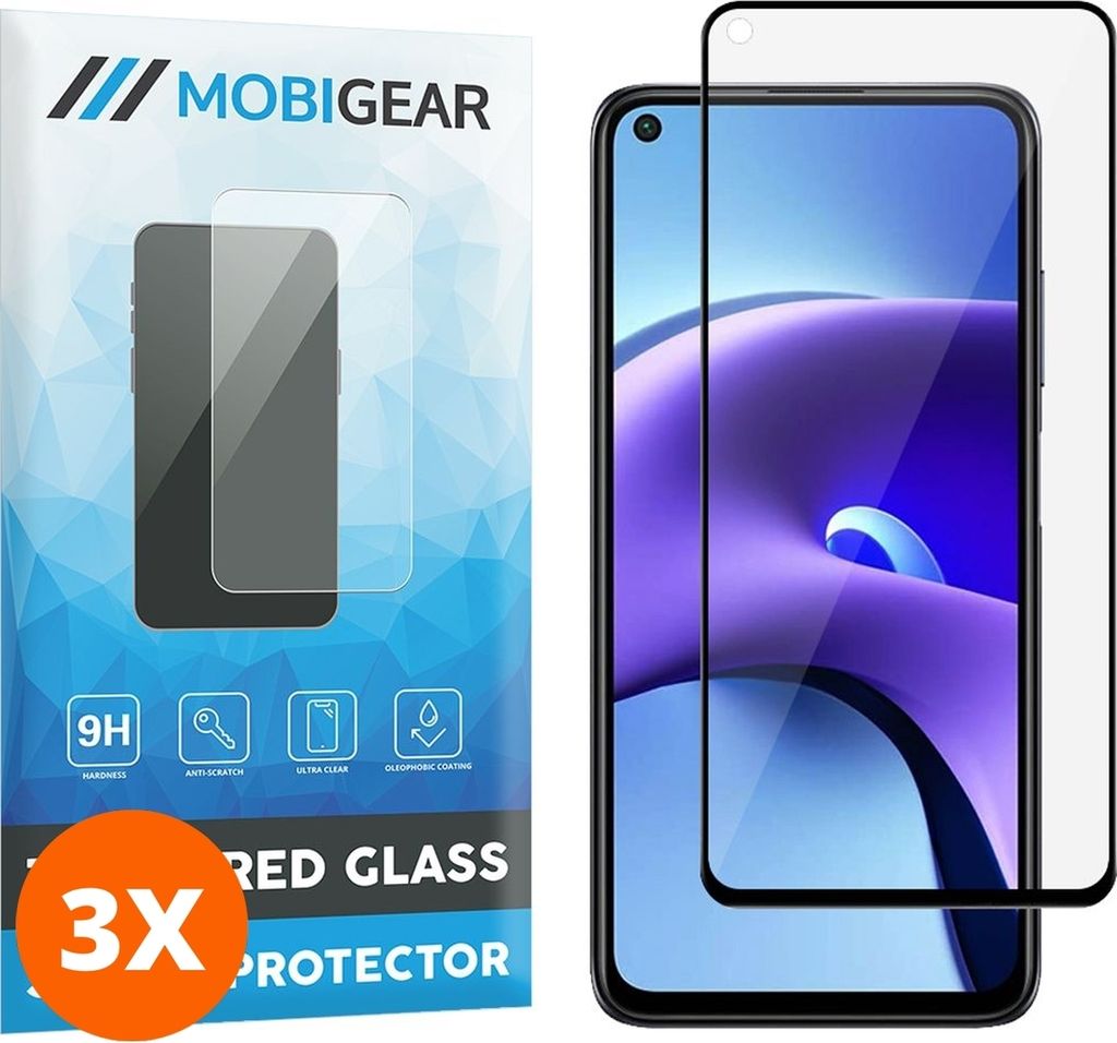 Mobigear Premium 9.98 Xiaomi Redmi Note 9T Panzerglas Gehärtetes Glas Displayschutz - Hüllenfreundlich - Schwarz (3er Pack)