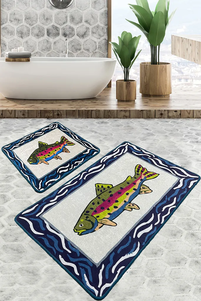 Mijolnir, Pescado- CHL5181, Colorato, Tappetini da bagno, 700 gr/m², 100% velluto