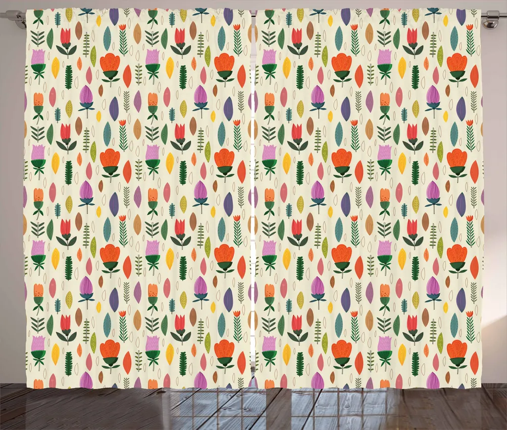 ABAKUHAUS Primavera Tenda rustica, fiori pastello stagionali, tenda con passanti e ganci per camera da letto, 280 x 175 cm, multicolore