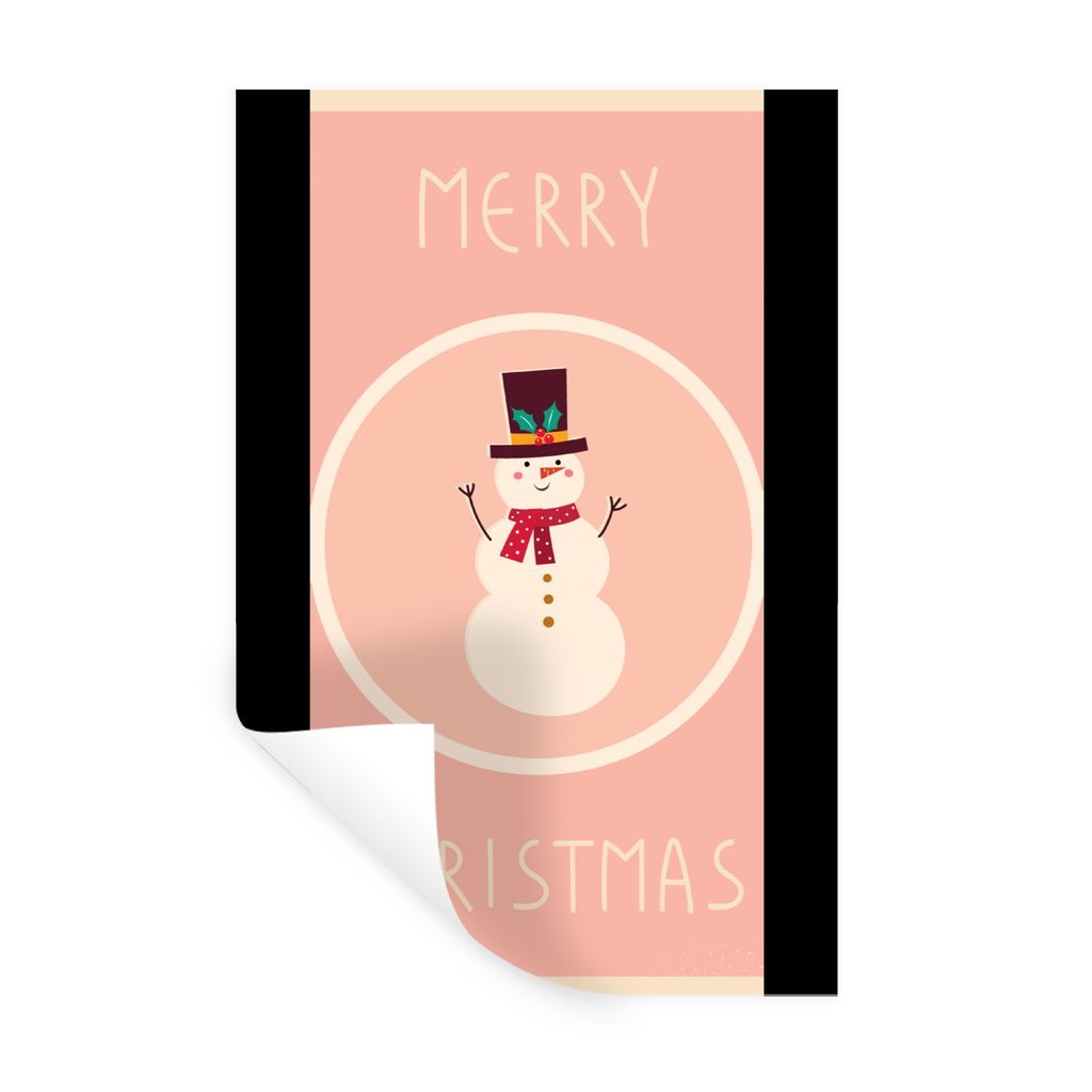 MuchoWow Wandtattoo Wandsticker Wandaufkleber Schneemann - Zitate - Weihnachten - Frohe Weihnachten - Rosa - Winter 40x60 cm Selbstklebend und Re...