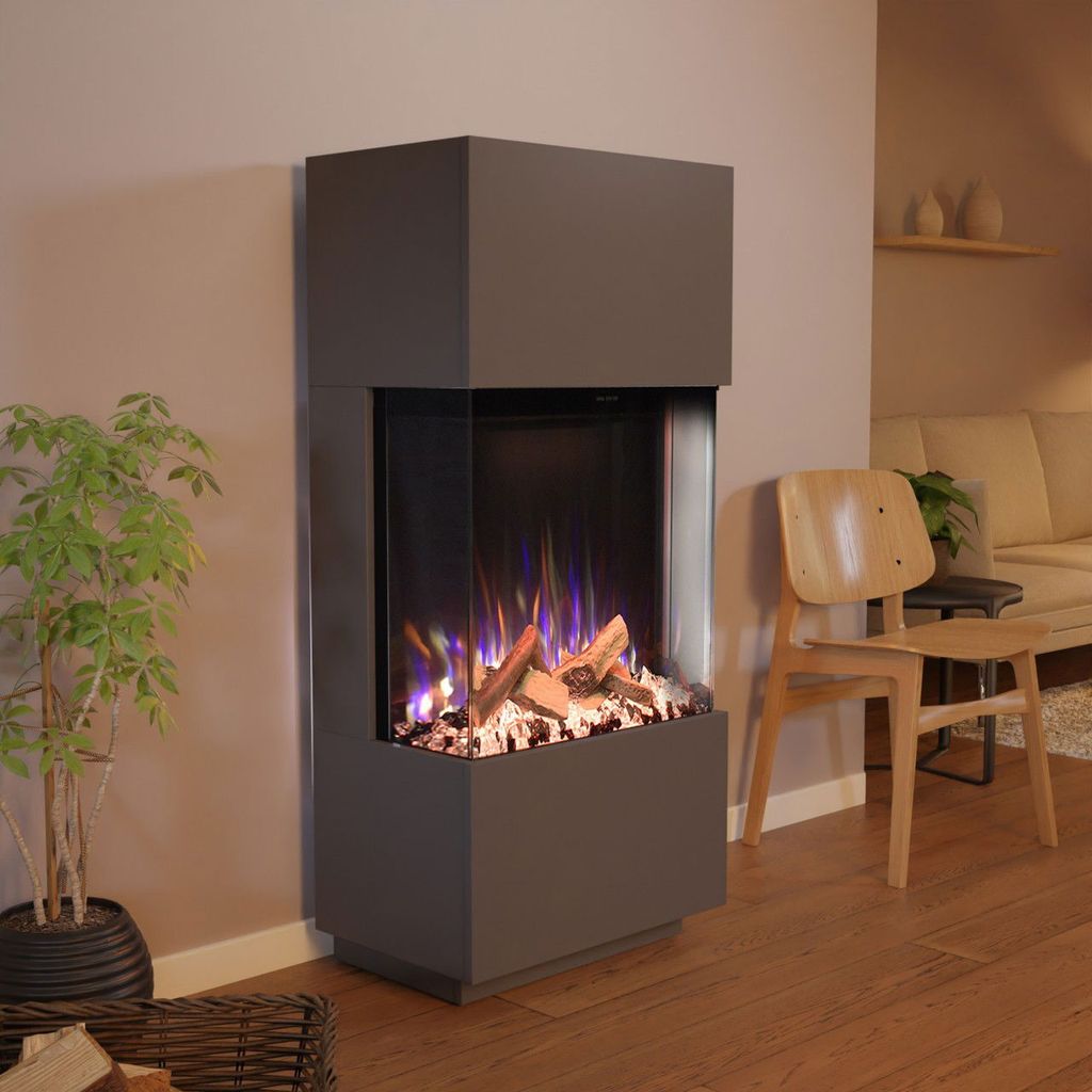 Glow Fire Elektrokamin 'PR11' in Grau| LED Standkamin in grau mit Heizung (1500 W) | HxBxT: 130x61,5x40cm