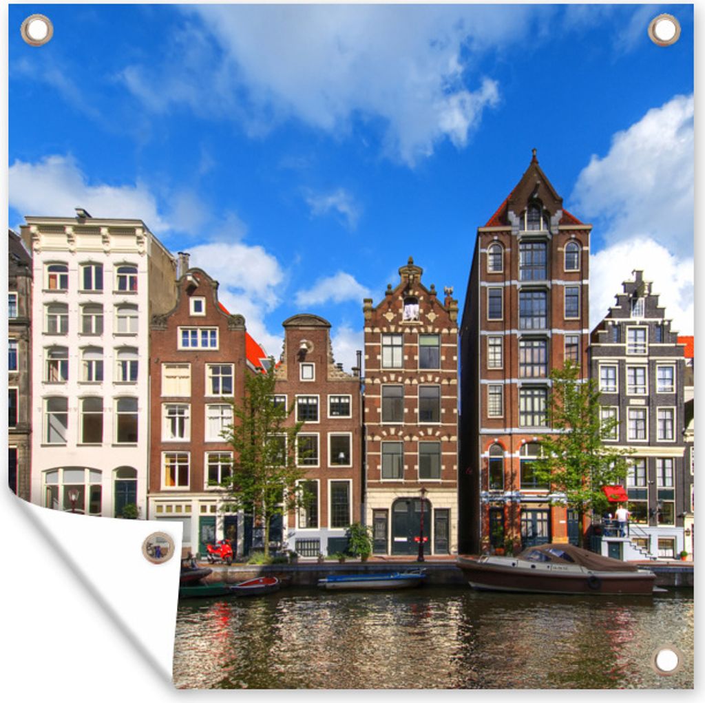 MuchoWow 100x100 cm Outdoor-Poster Gartendeko Sichtschutz Garten Poster für den Garten Amsterdam - Sommer - Boot