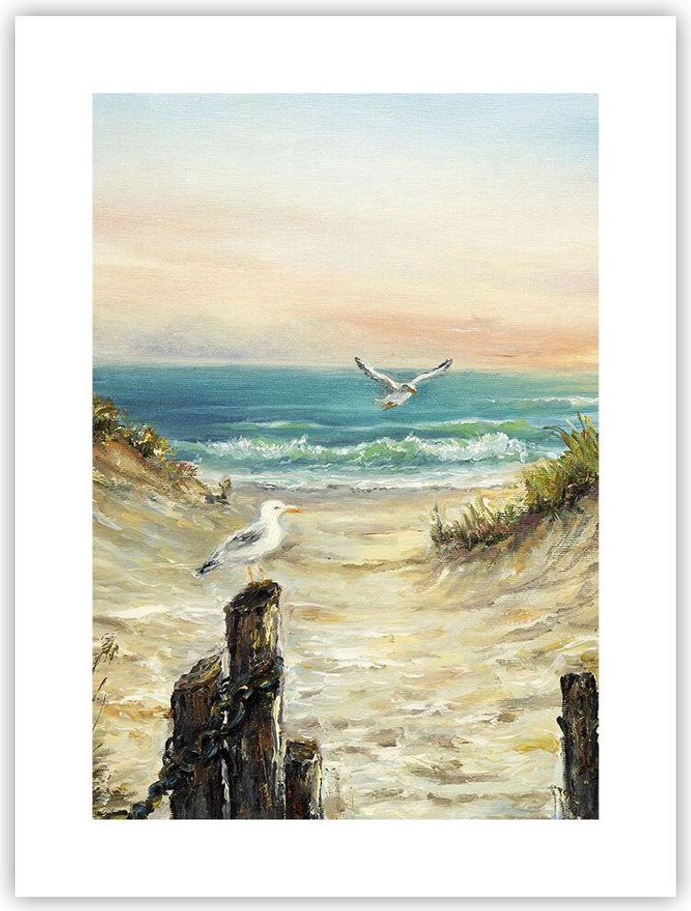 Poster - Poster ohne Rahmen - Impressionismus Möwen Küste - 30x40 cm - Wand Bild - Wanddeko - Wandbilder - Kunstposter - Wandposter - Bilder - Ku...