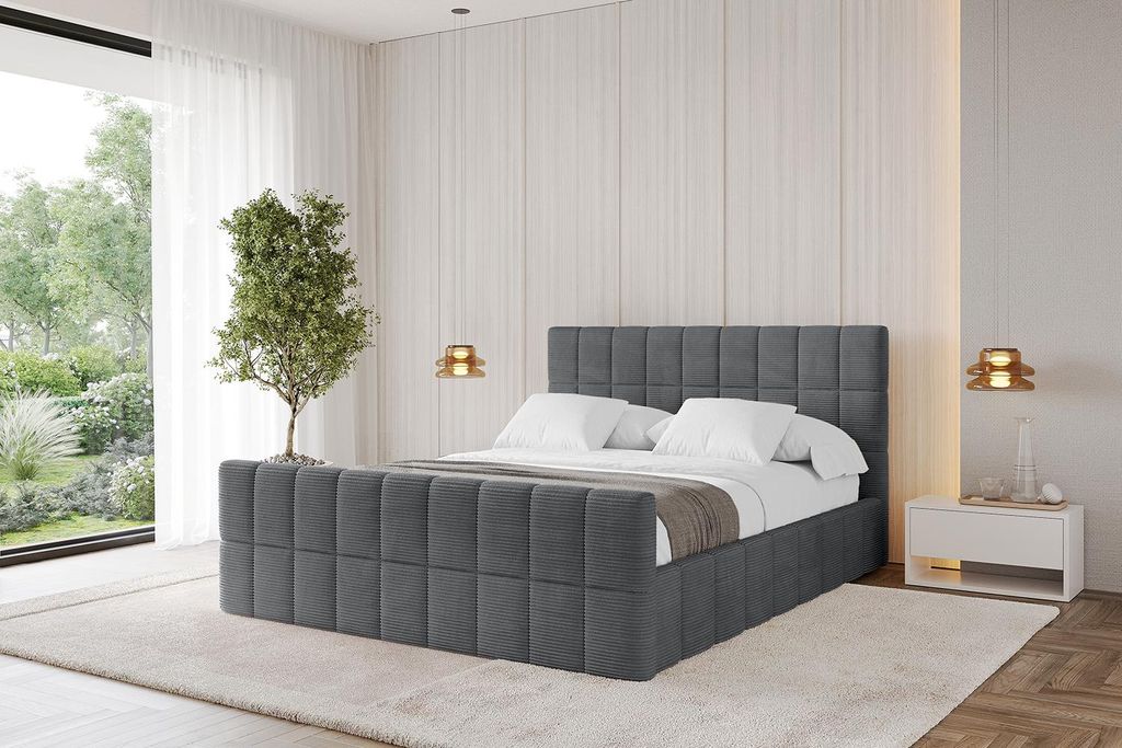 ALTDECOR Polsterbett mit Bettkasten - AMEA-Z 160x200 Dunkelgrau - Bett mit Kopfteil, Boxbett ohne Matratze, Doppelbett mit Stauraum