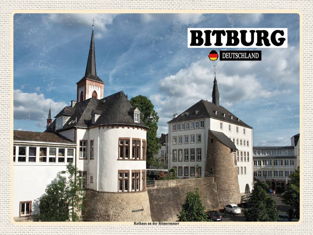 vianmo Holzschild 30x40 cm Bitburg Rathaus an der Römermauer Bildmotiv Reisemotiv Abenteuer Reisen