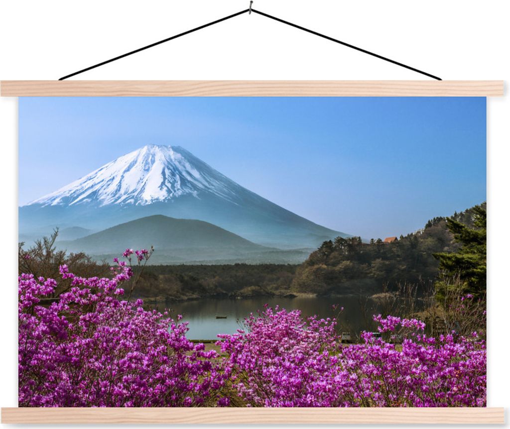 MuchoWow Textilposter Farbenfrohes Foto vom Berg Fuji in Asien 120x80 cm mit holzfarbenen Rahmen - Aufhängeset