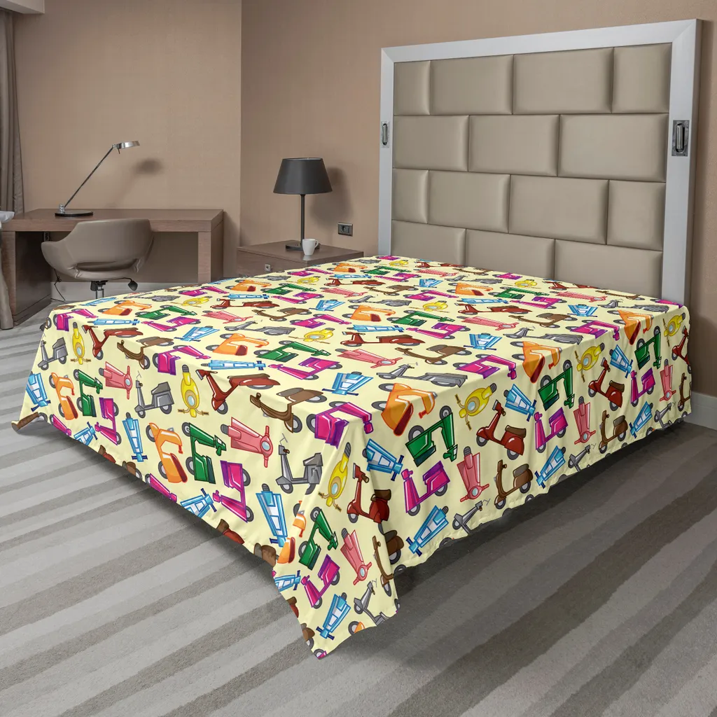 Drap plat moto bleu et jaune ABAKUHAUS 266x260 cm en tissu ultra doux