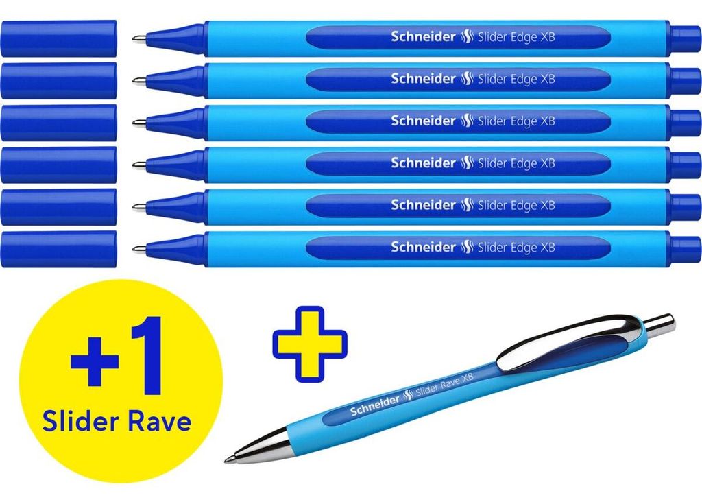 Kugelschreiber 6x Slider Edge XB + 1x Slider Rave XB blau Packung mit 50 Stück