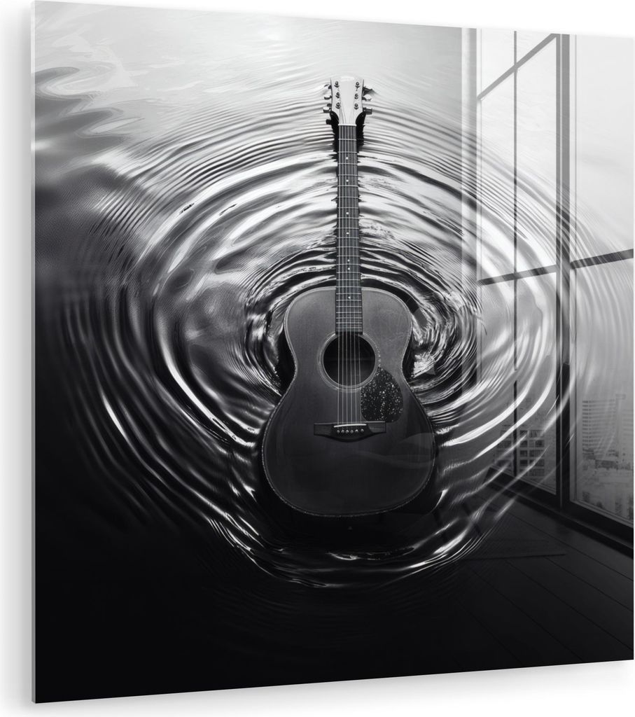 MuchoWow Glasbilder - Bilder auf Wandbild - Foto auf Glas Gitarre - Holz - Wasser 20x20 cm Wanddekoration aus Glas - Acrylglasbild - Acrylbilder - ...