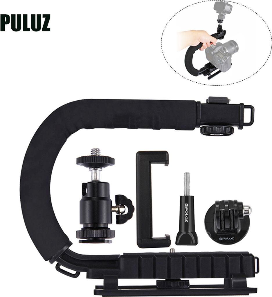 PULUZ U-foermige tragbare Handkamera-Halterung Videogriff DV-Halterung C-foermiges Steadicam-Stabilisierungskit fuer alle SLR-Kameras und DV-Heimka...