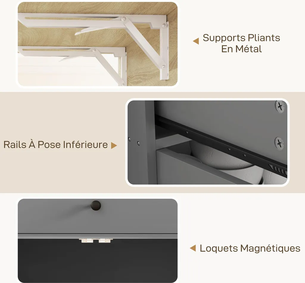 Îlot de cuisine mobile gris avec support épices et étagère ajustable - 10