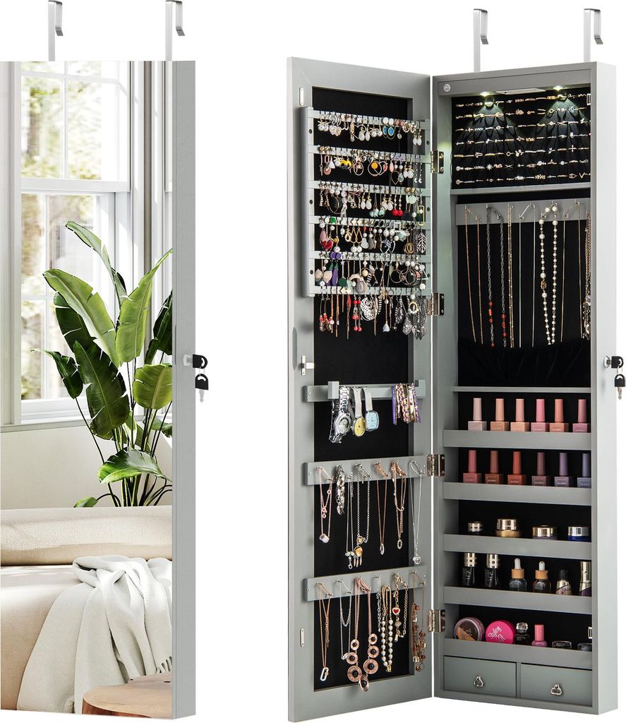 COSTWAY Armoire à bijoux, étagère à bijoux avec éclairage Image du produit 