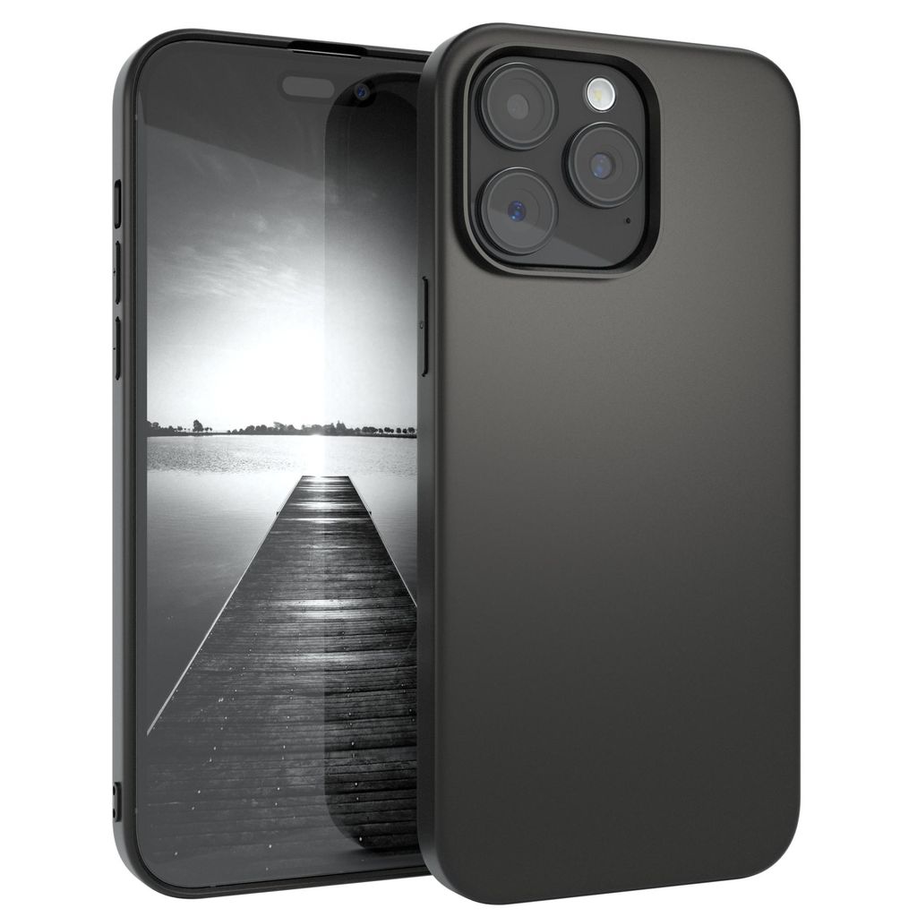EAZY CASE Handyhülle Silikon für Apple iPhone 15 Pro Max Solid Black hoher Rand für Bildschirm & Kamera, Flexibles Silikon, extra dünn und leicht