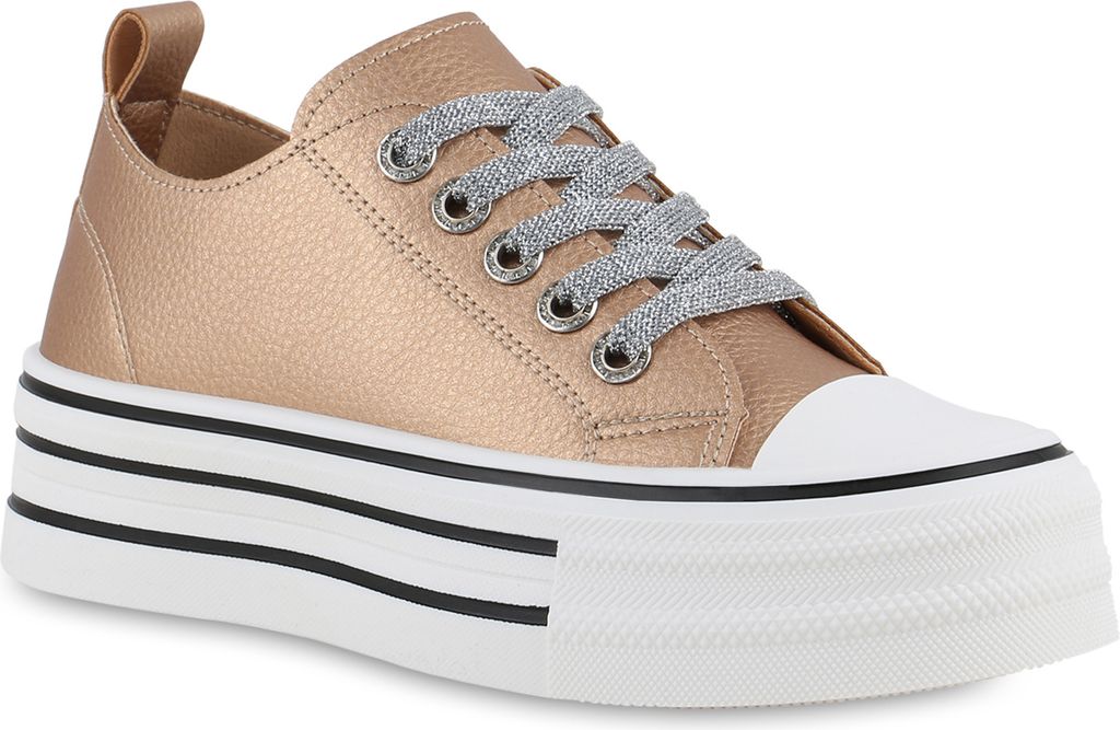 VAN HILL Damen Plateau Sneaker Schnürer Freizeit Schuhe 841697, Farbe: Rose Gold, Größe: 36