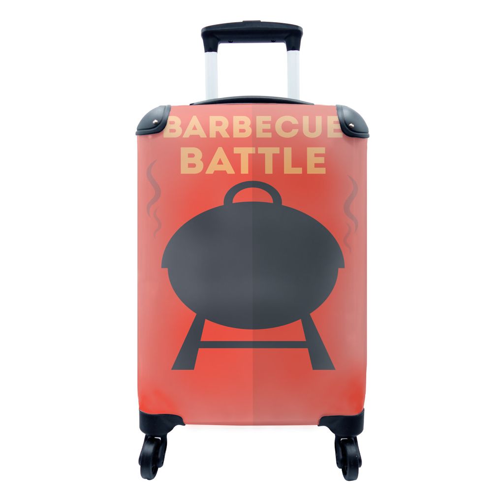 MuchoWow Koffer Handgepäck Trolley Rollkoffer Kleine Reisekoffer mit 4 Rollen - Barbecue-Illustration mit dem Zitat "Barbecue Battle". - Cabin S...