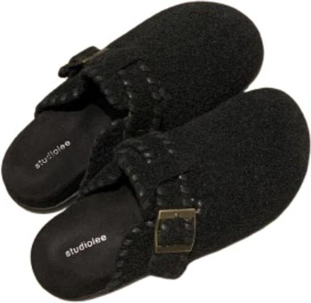 INF Schwarze Fell-Pantoletten: Warme Winter Clogs im Birkenstock Stil, 2er-Set 39