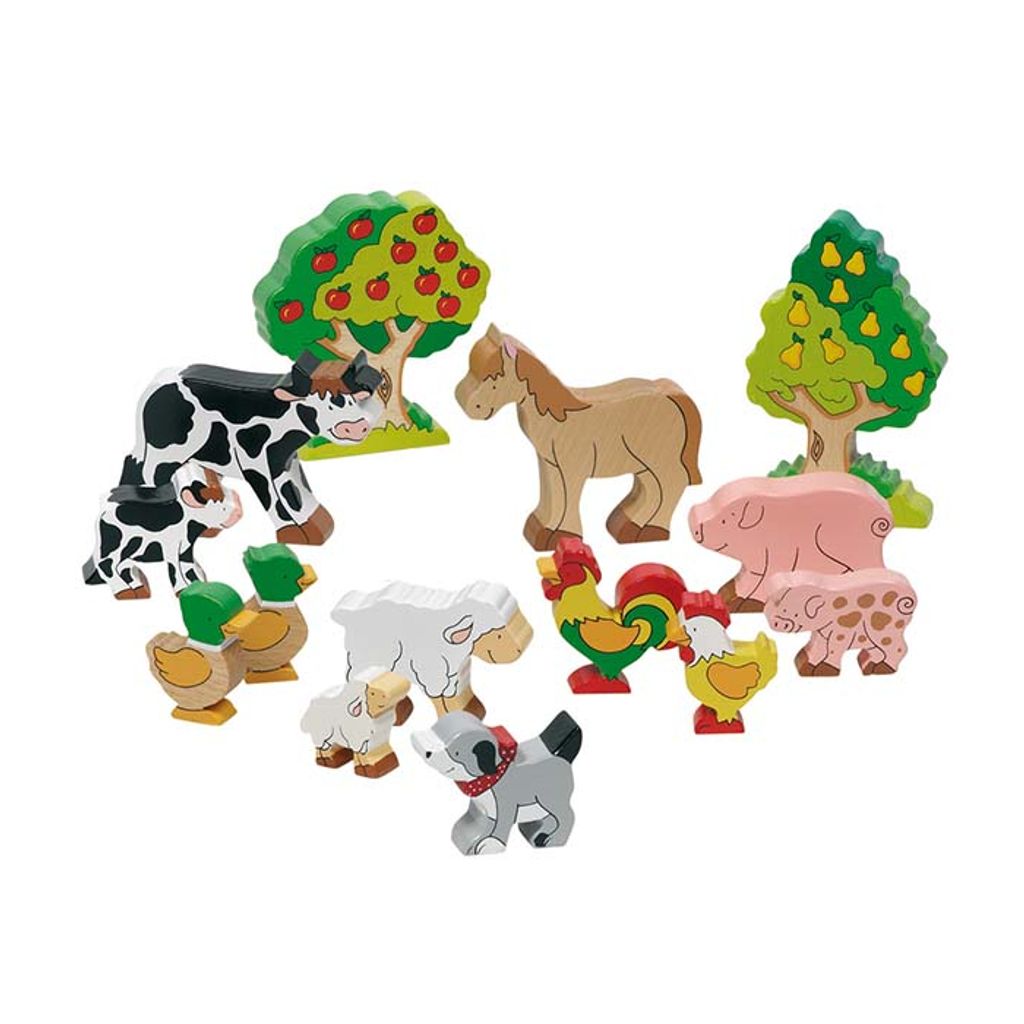 goki 14 Bauernhoftiere Holz 3-12cm Produktbild 