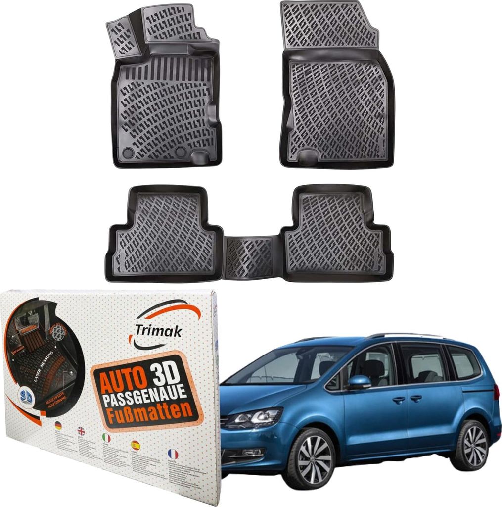 Trimak Autofußmatten kompatibel mit VW Sharan II 2010 - 2022 Auto Allwetter Gummimatten