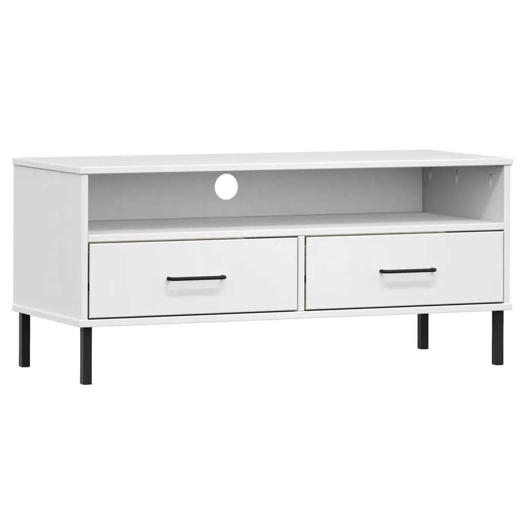 Support TV OSLO Blanc en Bois et Métal - Meuble de Salon Scandinave 120cm