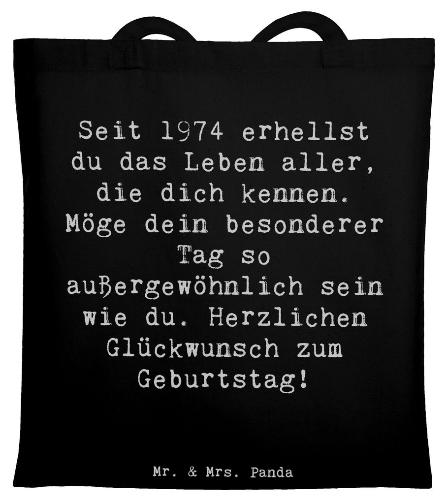 Mr. & Mrs. Panda Jutebeutel Spruch 1974 Geburtstag - Schwarz - Geschenk, Schultasche, Möge dein besonderer Tag so außergewöhnlich sein wie du, f...